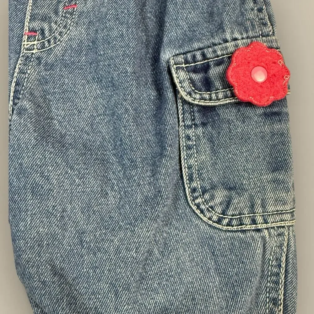 Vtg Y2K Disney Winnie The Pooh Baby Overalls Girls 6-9 Month Denim Jeans - Picture 3 of 5